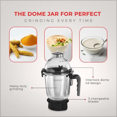 Sujata Dynamix Black 900W Mixer Grinder, 3 Jars - Image 6