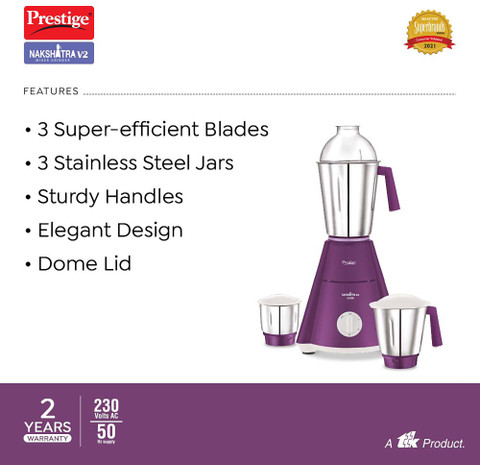 Prestige (Wet Jar-1600 ml, Dry Jar-1100 ml, Chutney Jar-450 ml) 550 W Mixer  Grinder