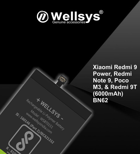 WELLSYS Mobile Battery For Redmi Note 4G Redmi 9T Redmi Power/Poco  M3 (BN62-6000mAH)