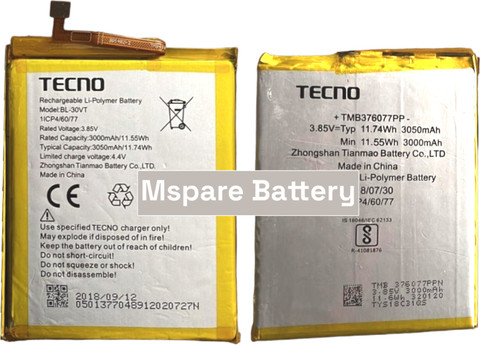 Mspare Mobile Battery For Tecno IN-1 Model BL-30VT {3050mAH