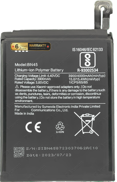 Zewon Mobile Battery For Xiaomi Ml Redmi Note Pro Months Warranty*