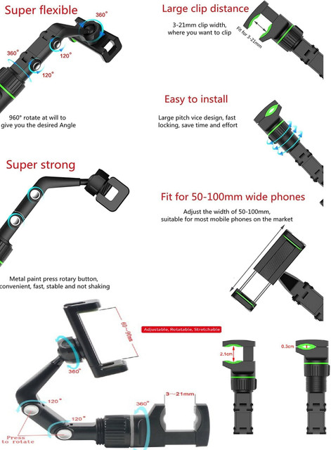 FKU Guitar Phone Holder for Mic Stand Music Phone Holder 360