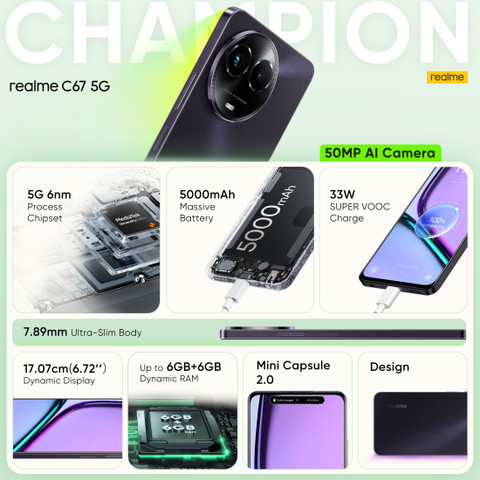realme C67 スマートフォン 本体 Realme C67 4G Dual SIM Sunny Oasis (6GB RAM +128GB ROM