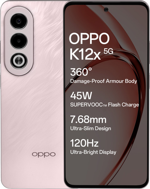 OPPO K12x 5G with 45W SUPERVOOC Charger In-The-Box (Feather Pink