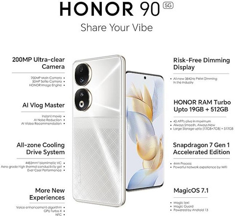 HONOR HONOR 90 8GB/256GB グローバル版 ピーコックブルー HONOR 90 and HONOR 90 Pro launched with 6.7-inch FHD+ 120Hz
