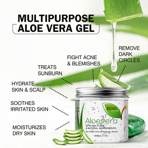 Bioly Aloe Vera Gel Great for Face, Hair, Sunburn Relief, Acne, Razor Bumps  200ml Price in India - Buy Bioly Aloe Vera Gel Great for Face, Hair,  Sunburn Relief, Acne, Razor Bumps