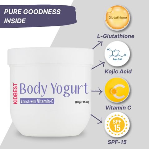 HealthBest Kidbest Body Yogurt for Kids | SPF-15 | L-Glutathione, Vitamin-C, Kojic Acid, Vitamin-E | Normal Skin, Sensitive Skin & Dry Skin