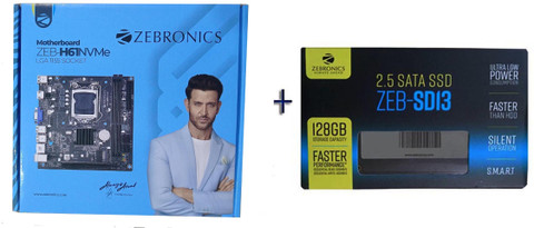 ZEBRONICS ZEB-H61 LGA 1155 Socket ,128GB SATA SSD Combo Set  Motherboard LGA 1155Socket Micro-ATX Intel H61 Express Chipset DDR3  Motherboard for