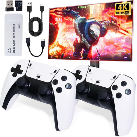 SSR Plug Play Video TV Game 4K Ultra HD Stick with Wireless Controllers  for Kids 64 GB with 20000+ Games Built-in