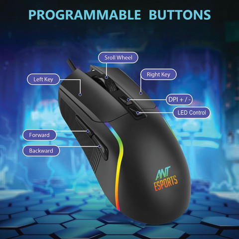 Ant Esports GM380 RGB, 12800 DPI Optical Sensor, 6 Programmable Macros ...