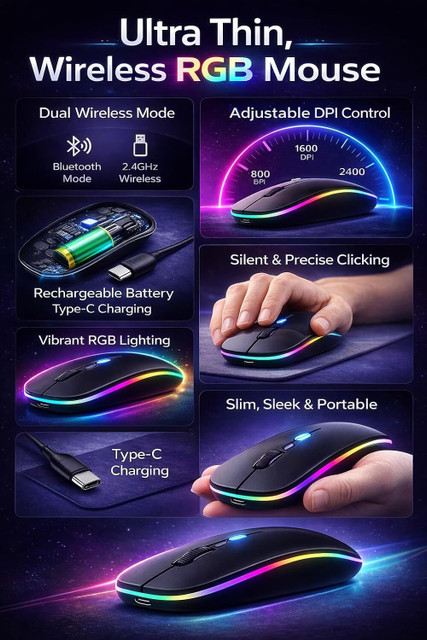 ZENONIX Zen-Slim Wireless Mouse with Rechargeable Battery, BT +