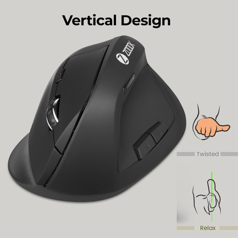 Zoook Infinite Vertical Mouse,6 Buttons,Ergonomic High Precision  Sensor,Auto Turn Off Wireless Ambidextrous Optical Mouse