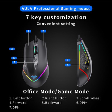 Aula F805 / upto 6400 DPI, 7 buttons with Software, RGB Wired ...