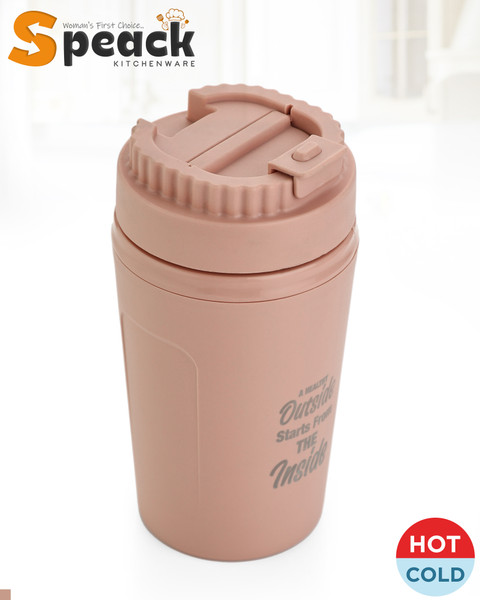 SPEACK Leak-Proof, Double-Wall Insulated, Hot And Cold, Flip-Top Lid  Plastic, Stainless Steel Coffee Mug