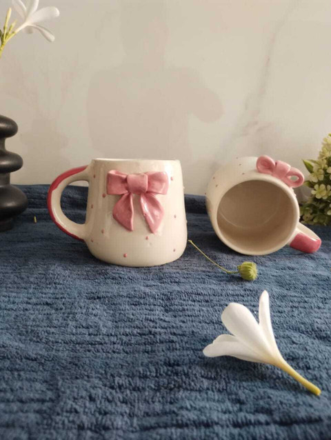 the xstore Handcrafted Ceramic with 3D Bow Design | Cute Polka