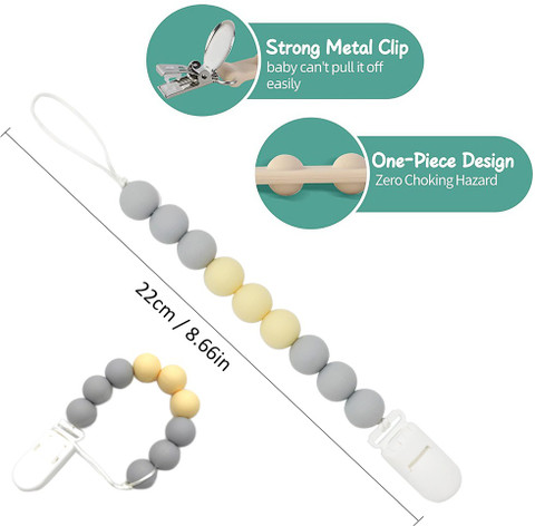 SNOWIE SOFT 2Pcs Pacifier Chain with Pacifier Clips, Baby Teether Holder  Belt Pacifier Clip