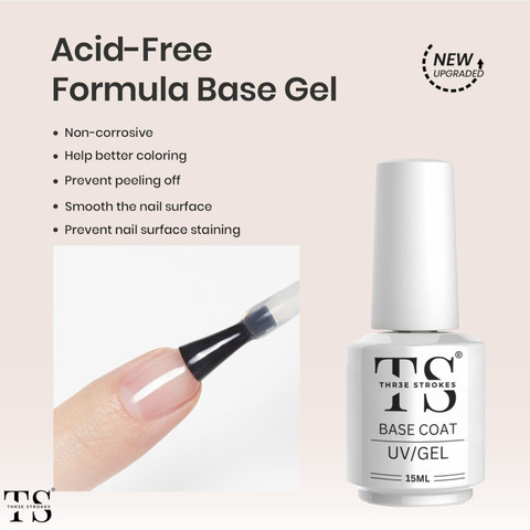THR3E STROKES Gel Base Coat Soak Off UV Gel Nail Polish Long
