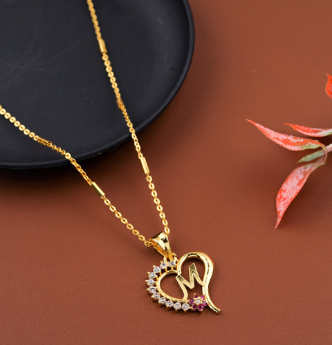 JETWAL M Name Pendant Heart Shape Design Alphabet M Locket with 18