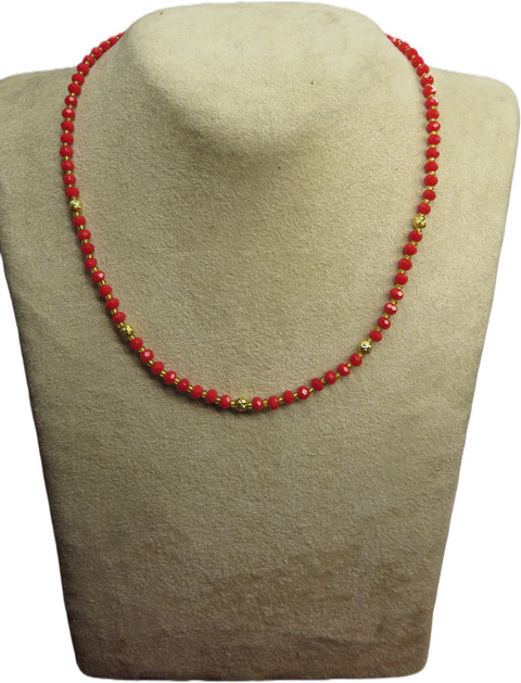 suvarn Single line Red coral with golden beads Necklace Crystal Crystal  Necklace - Main Image