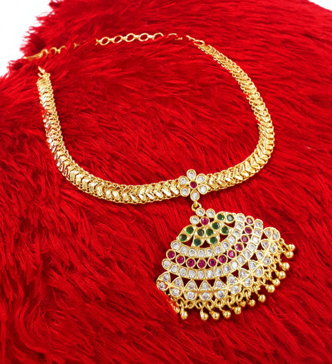 Anujeet Fashion Hub Gold Plated Covering metal Impon AD Stone Fancy  Necklace For Women/Girls Gold-plated Plated Copper Necklace