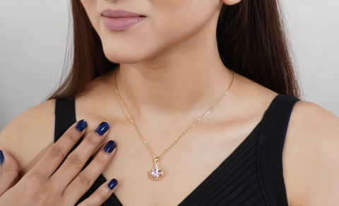 BISHTY Royal Pink stone pendant Anti Tarnish Anti Allergic chain