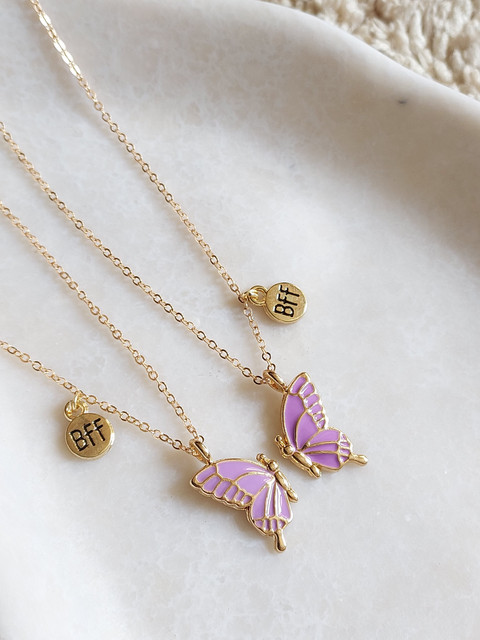 Icandies Best Friends BFF Butterfly Necklace Pendent Set for