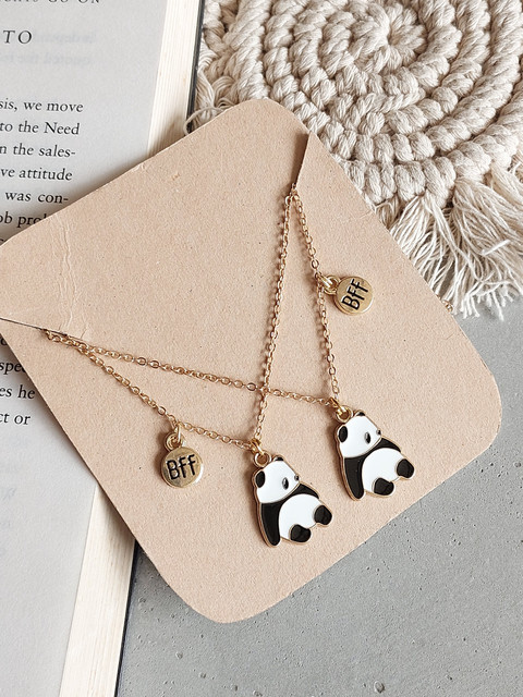 Icandies Best Friends BFF Panda Necklace Pendent Set for Women