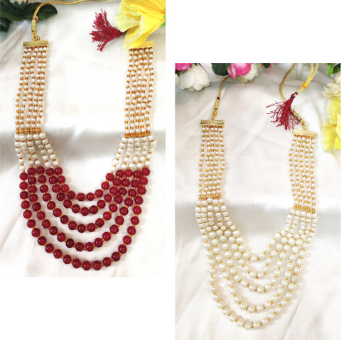 ElememtR White Red/Mehroon Combo Mala For Men ,Groom ,(Dhulla