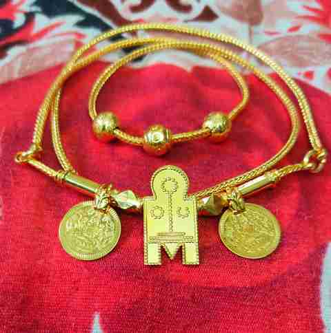 TGS GOLD COVERING Traditional Mugappu Thali Chain for Womens 24 Inch  Gold-plated Plated Copper Chain