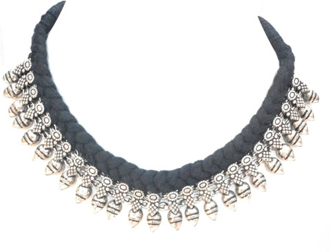 athizay Black Thread Necklace choker Oxidised Silver Metal beads Single  Line Thread Jewelry Metal, Dori Necklace