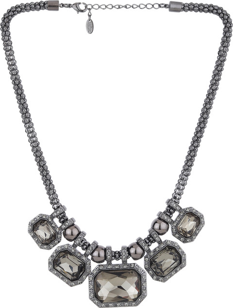 Arti creations Korean Party Wear, Crystal AD Stone with Metal Chain Western  Necklace Beads, Cubic Zirconia Sterling Silver Plated Metal, Stone,