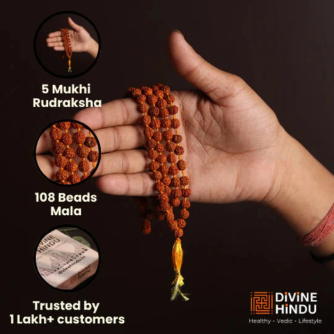 DIVINE HINDU Premium Rudraksha Bead Jaap Mala Mukhi Brown