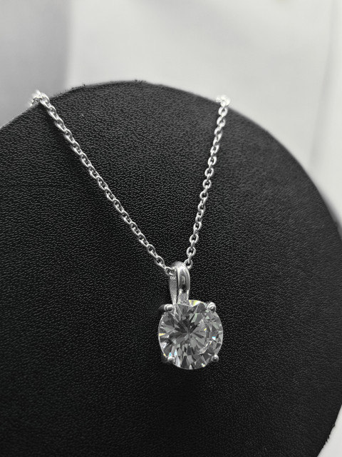 arts on way White Round American Diamond Stone Pendant with Silver