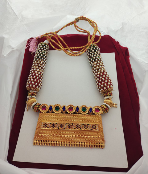 Latest Gold Tevta Ki Design Latest gold tewta design/Timniya Design/Hamel  Rajsthani/Nimboli Timaniya/nimboli Brass Plated Brass, Stone, Dori Necklace