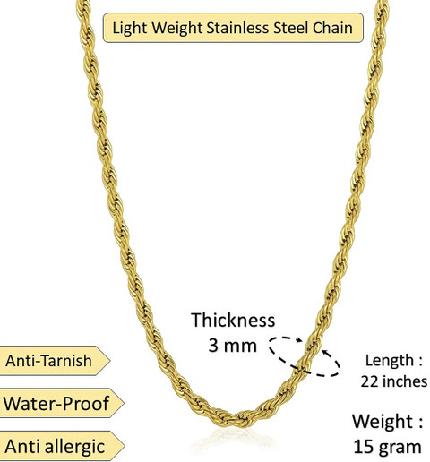 Minprice Anti Tarnish High Quality Stainless Steel Gold 3mm Rope Necklace  Chain Gold-plated Plated Stainless Steel Chain