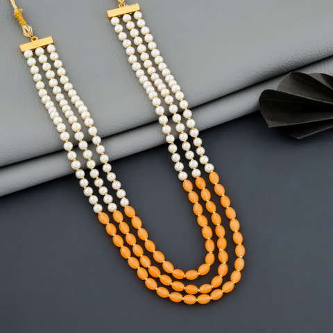 Glass And Chain Necklace Oval Design Glass Bead Necklace Set By Jumkey