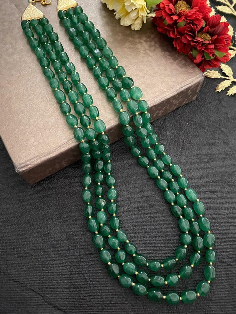 Beaded Unisex Green Jade Beads Necklace for Women Pearl Stone Necklace