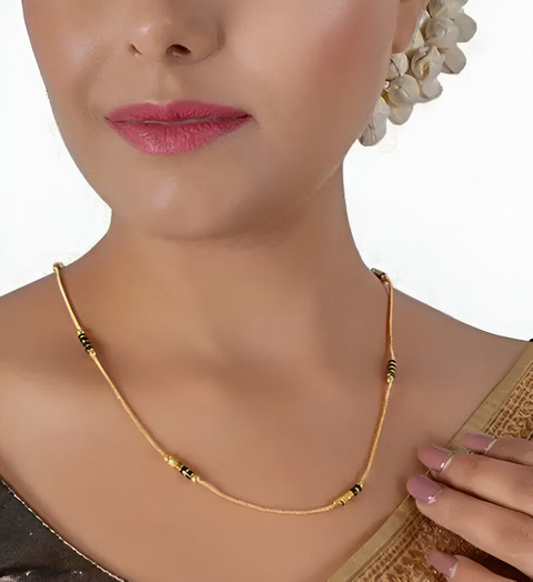 JUNKY JEWEL Designer Black Beads One Gram Gold Plated Chain For