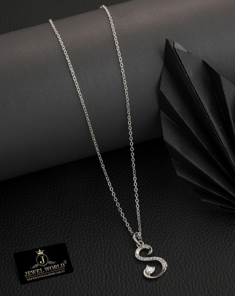 Jewel WORLD Silver-Plated 18 Inch name letter Pendant necklace chain design  for girls Cubic Zirconia Silver Plated Brass, Copper Necklace