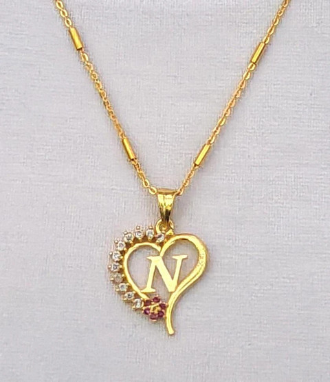 JETWAL N Letter in Heart Shape Pendant with 18 Inch Gold Chain