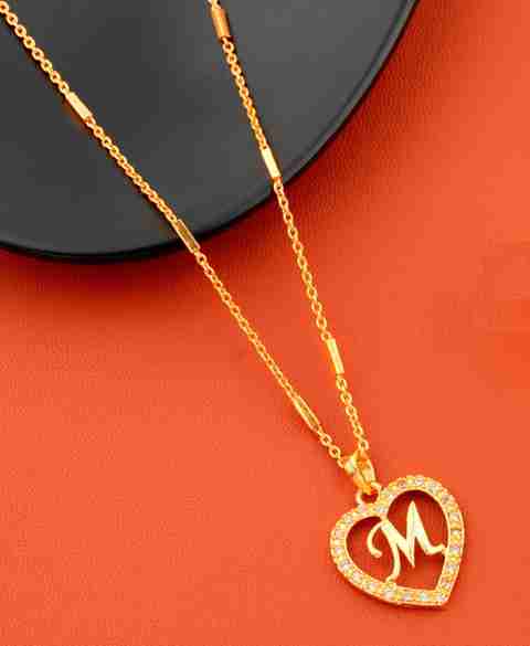 Jewel WORLD M name letter Diamond Pendant locket chain for girls