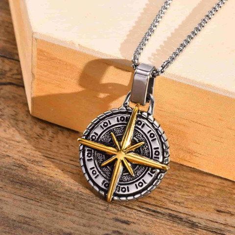 Fashion Frill Silver Chain Pendant For Men Cross Compass Chain