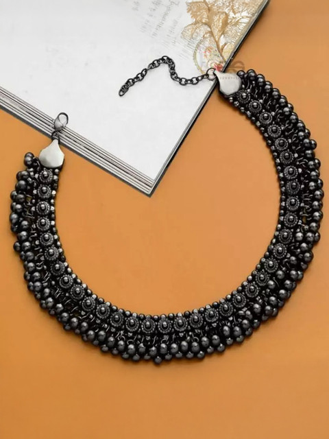 RiSidhi Trendy Black Choker Necklace for Girls Women Black Silver Plated  Metal Necklace