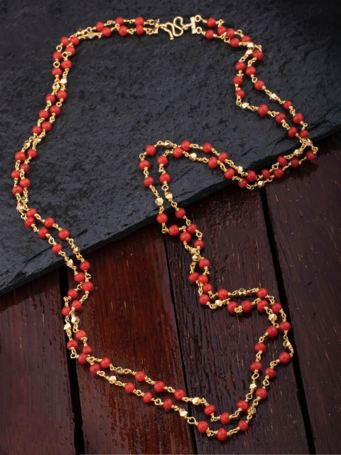 ElegantImitation Traditional Multicolour Coral Beads Gold Chain 24 Inch  Gold-plated Plated Alloy Chain