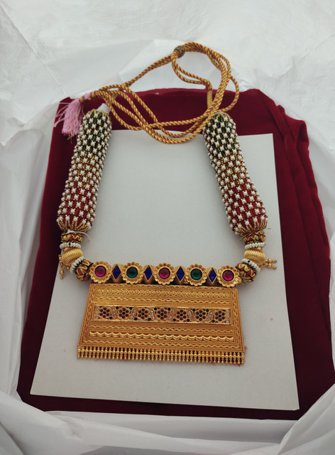 Latest Gold Tevta Ki Design Latest gold tewta design/Timniya Design/Hamel  Rajsthani/Nimboli Timaniya/nimboli Brass Plated Brass, Stone, Dori Necklace