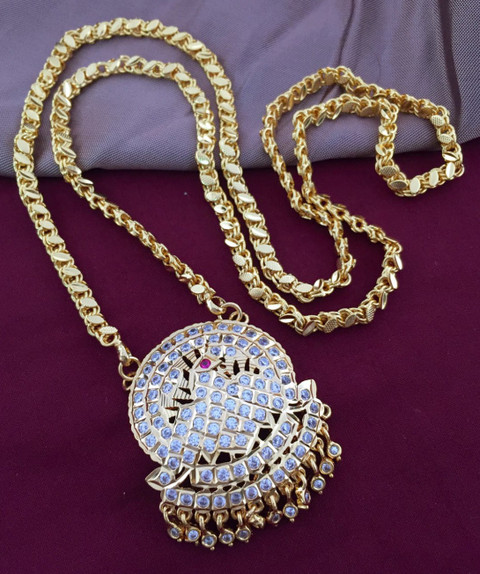 PBM CREATIONS Gold plated Covering Impon Metal/ pon chain dollar ad cz  stones long big Gold-plated Plated Copper Chain Set