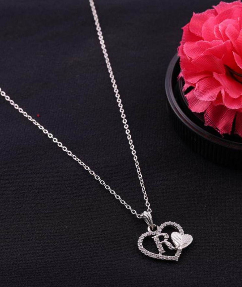 Jewel WORLD R name letter Silver-plated 18 Inch short necklace