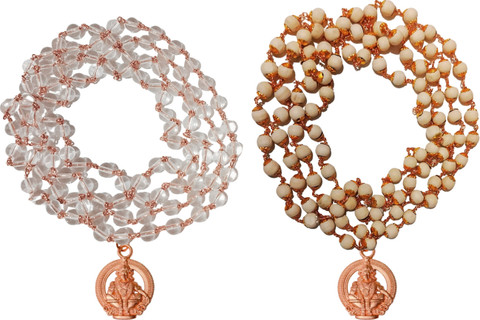 Sri Yagnaa Spatika Mala with Tulasi Mala for Ayyappa Mala Dharan Ayyappa  Mala Set Crystal Wood Chain