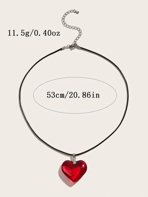 cavine Red Heart Pendant Dori, Glass, Stainless Steel Necklace