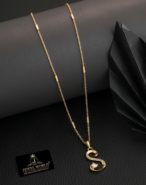 Jewel WORLD Gold-Plated 18 Inch name letter Pendant necklace chain design  for women girls Cubic Zirconia Gold-plated Plated Brass, Copper Necklace